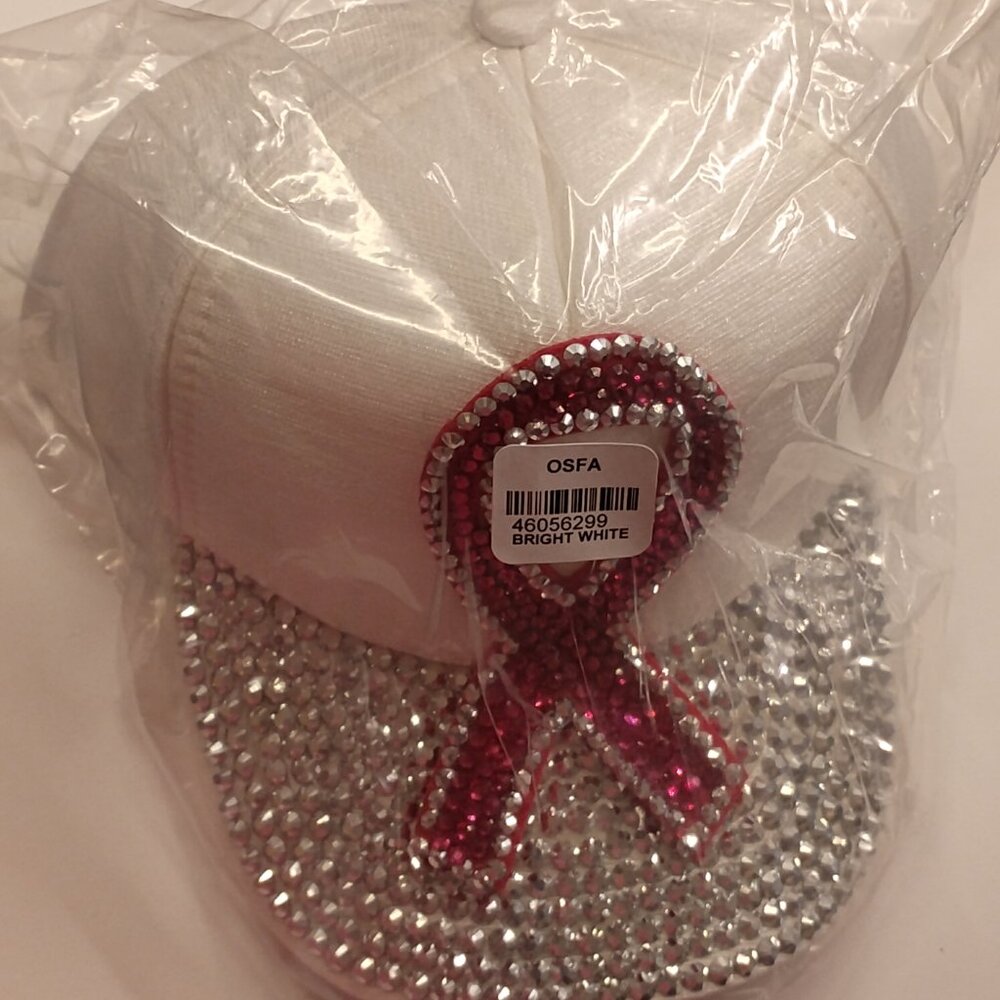 SEALED🎀Breast Cancer Awareness Rhinestone Ribbon Baseball Hat – White - Picture 4 of 8